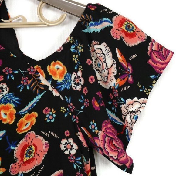 As U Wish Cold Shoulder Dress‎ Black Pink Floral Keyhole L Large - Picture 7 of 12